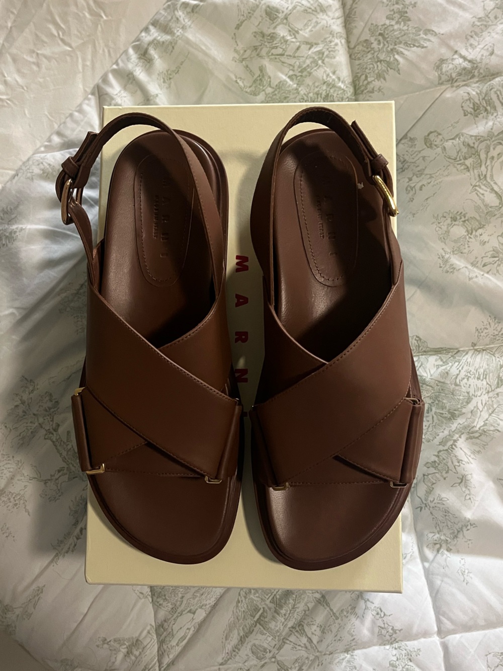 NWT MARNI FB Criss Cross Fussbett Sandals Brown Size 40/9.5 Never Worn